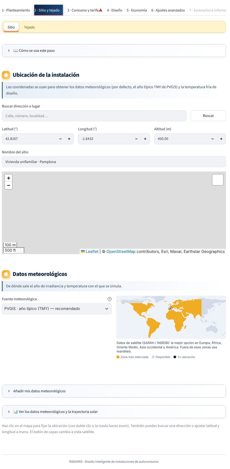 Paso 2: ubicación y datos meteorológicos